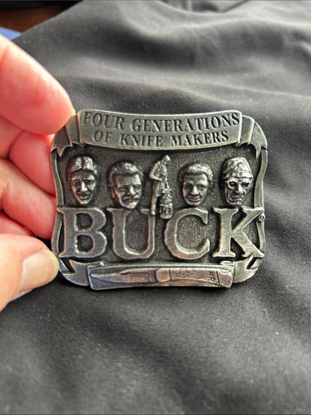 Four generations of knife makers belt buckle Buck Knives smoky mountain knife